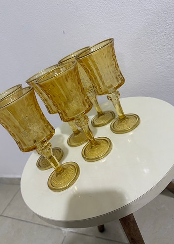 6'lı Sarı Kristal Desenli Kadeh Seti - Görsel 2