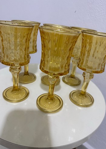 6'lı Sarı Kristal Desenli Kadeh Seti - Görsel 7