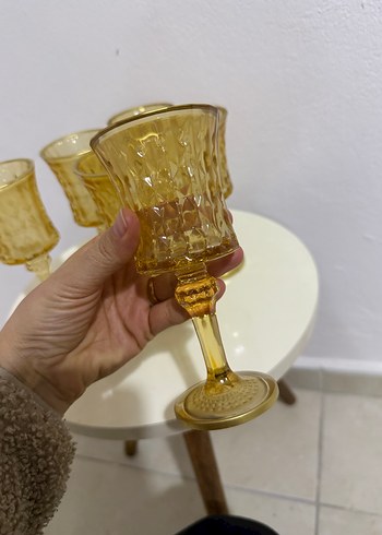 6'lı Sarı Kristal Desenli Kadeh Seti - Görsel 3