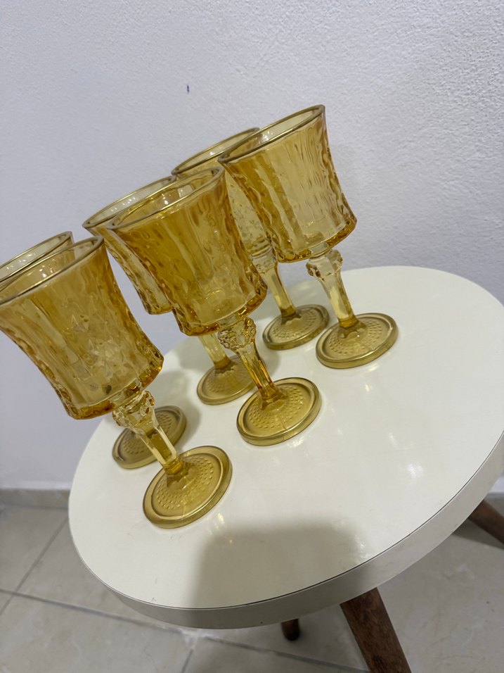 6'lı Sarı Kristal Desenli Kadeh Seti - Görsel 2