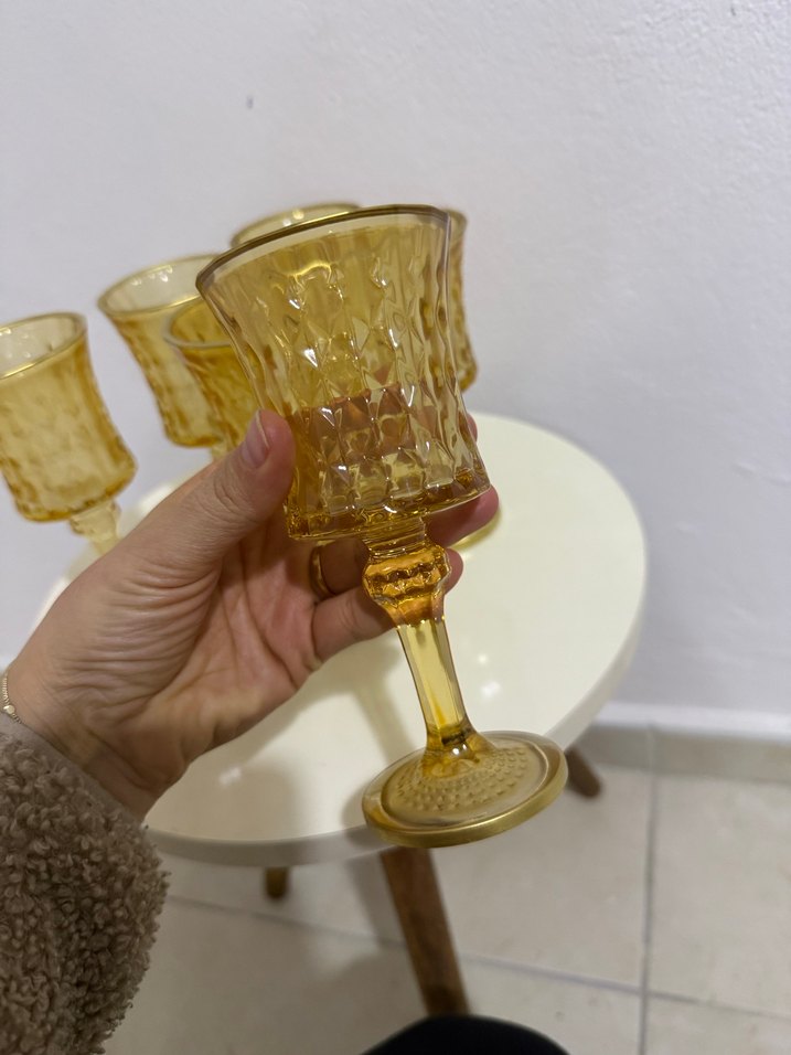 6'lı Sarı Kristal Desenli Kadeh Seti - Görsel 3