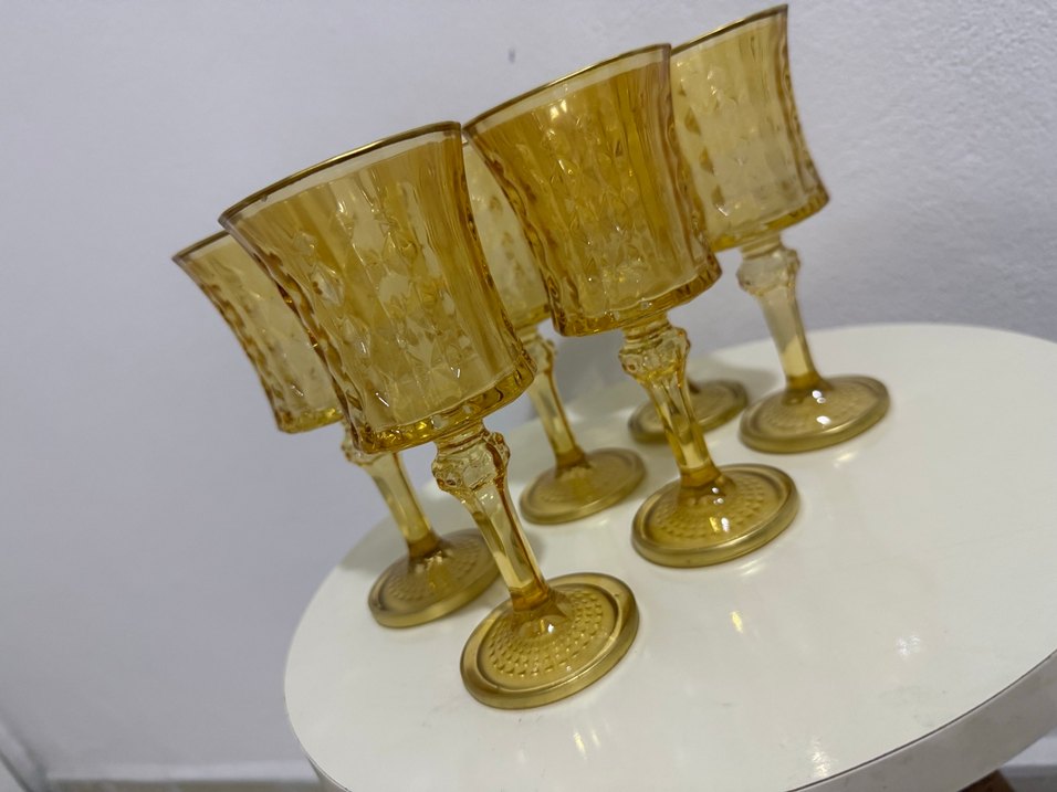 6'lı Sarı Kristal Desenli Kadeh Seti - Görsel 4