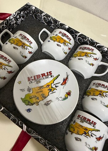 Kıbrıs Haritalı Renkli Kahve Fincanı Seti - Görsel 4