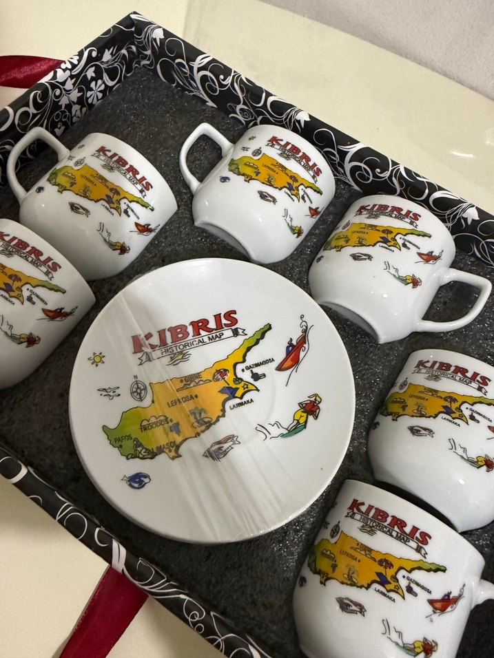 Kıbrıs Haritalı Renkli Kahve Fincanı Seti - Görsel 4