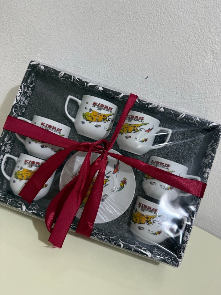 Kıbrıs Haritalı Renkli Kahve Fincanı Seti - Görsel 5