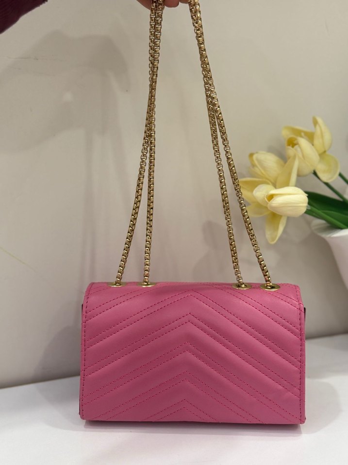 Zincir Detaylı Pembe Deri Kadın Çanta - Görsel 4