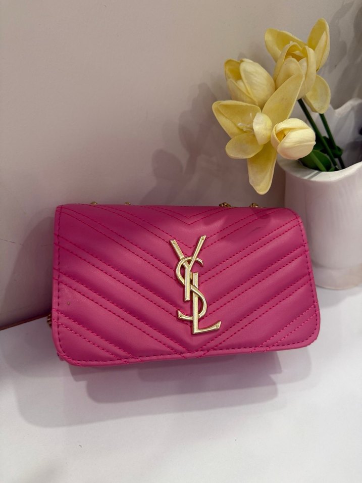 Zincir Detaylı Pembe Deri Kadın Çanta - Görsel 2