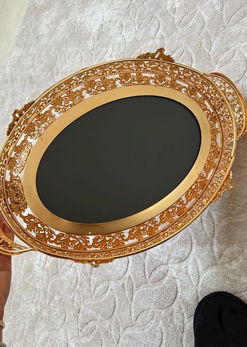 PAltın Renkli Dekoratif Ayna söz nişan çikolata tepsisisi - Görsel 4