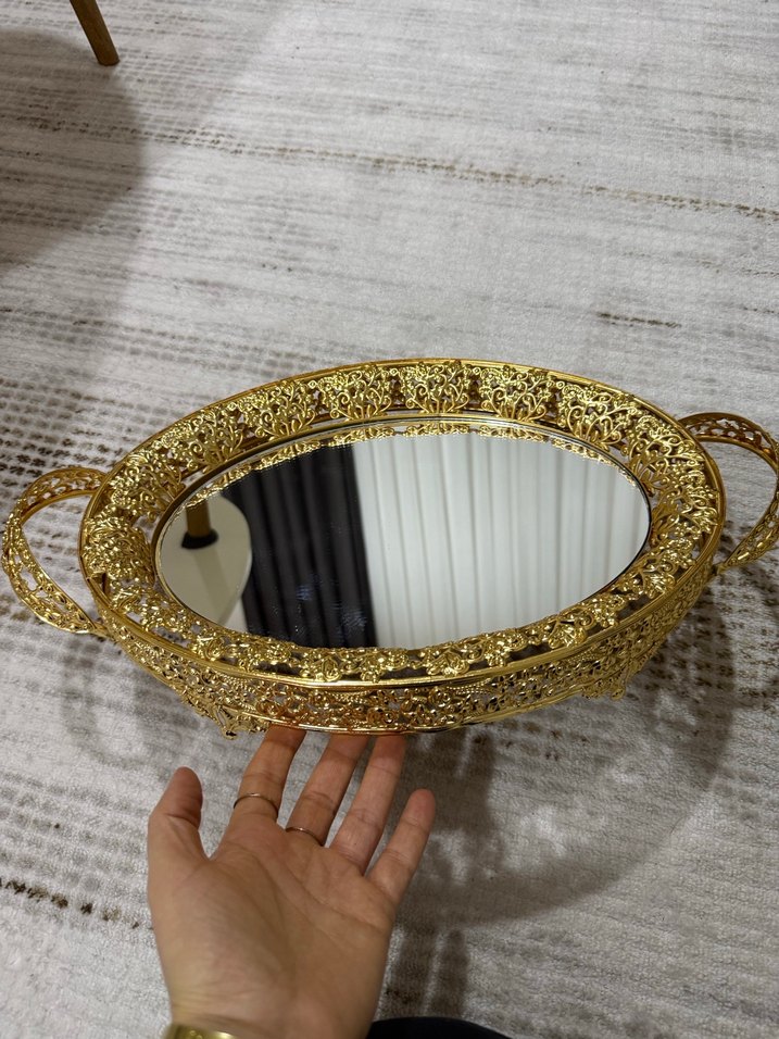 PAltın Renkli Dekoratif Ayna söz nişan çikolata tepsisisi - Görsel 2