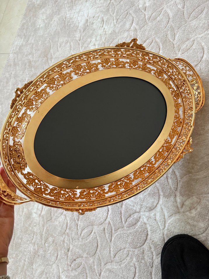 PAltın Renkli Dekoratif Ayna söz nişan çikolata tepsisisi - Görsel 4