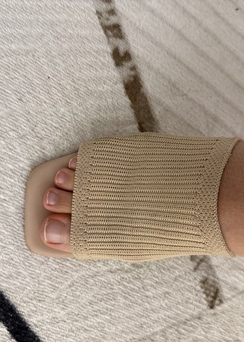 Bej Örgü Detaylı Kadın Topuklu Terlik - Görsel 7