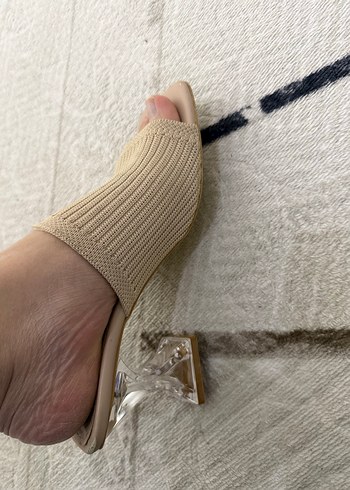 Bej Örgü Detaylı Kadın Topuklu Terlik - Görsel 3