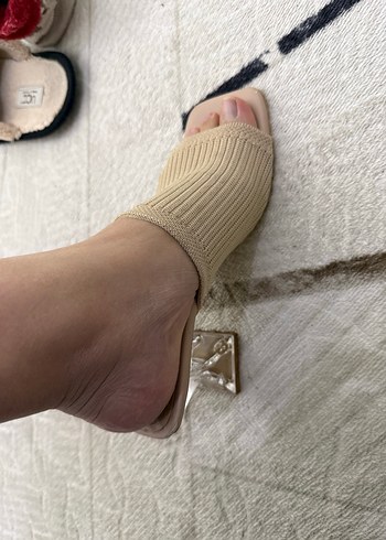 Bej Örgü Detaylı Kadın Topuklu Terlik - Görsel 2