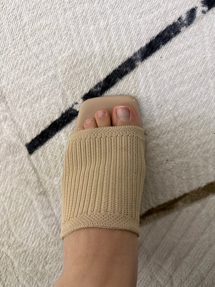 Bej Örgü Detaylı Kadın Topuklu Terlik - Görsel 4