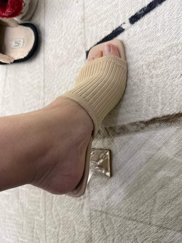 Bej Örgü Detaylı Kadın Topuklu Terlik - Görsel 2