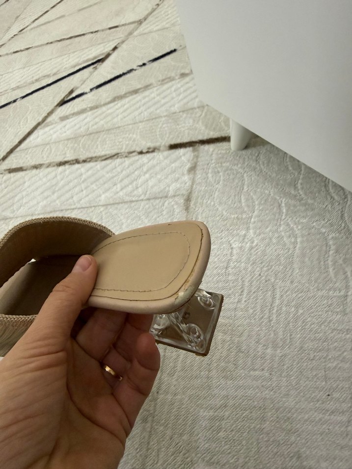 Bej Örgü Detaylı Kadın Topuklu Terlik - Görsel 5