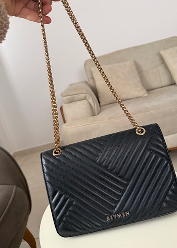 Zincir Detaylı Siyah Deri Kadın Çanta - Görsel 4