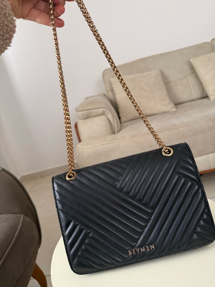 Zincir Detaylı Siyah Deri Kadın Çanta - Görsel 4