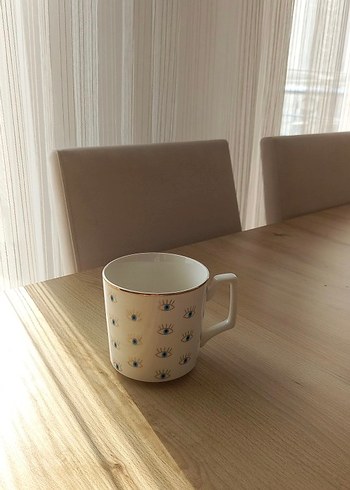 Beyaz Nazar Boncuklu Seramik Kupa - Görsel 2