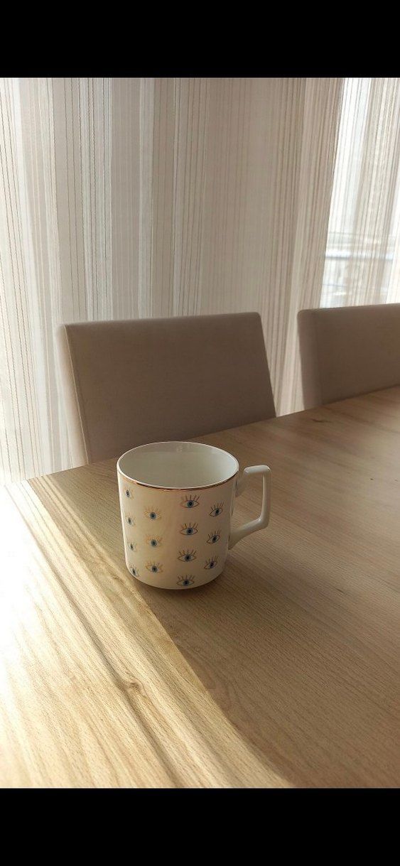 Beyaz Nazar Boncuklu Seramik Kupa - Görsel 2