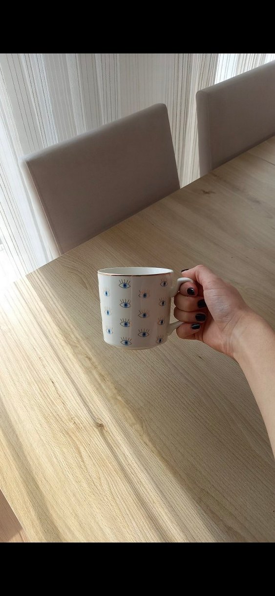 Beyaz Nazar Boncuklu Seramik Kupa - Görsel 3