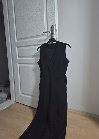 Siyah V Yakalı Uzun Kadın Tulum - Görsel 2