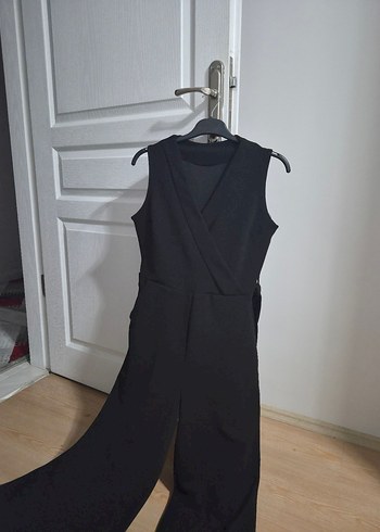 Siyah V Yakalı Uzun Kadın Tulum - Görsel 4