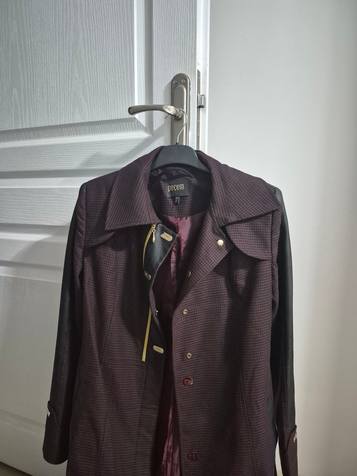 Bordo Deri Midi Kadın Kaban - Görsel 2