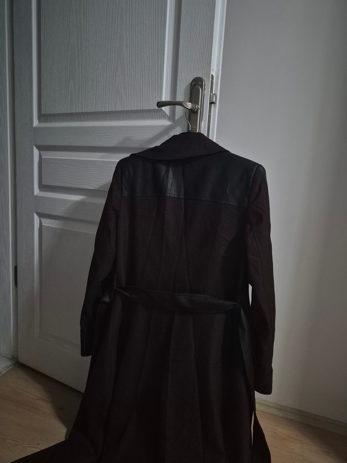 Bordo Deri Midi Kadın Kaban - Görsel 3