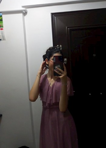 Abiye Toz Pembe Simli Elbise - Görsel 2