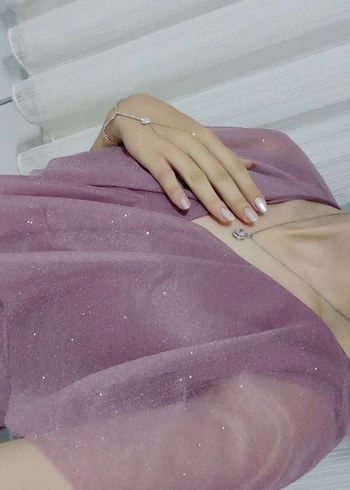 Abiye Toz Pembe Simli Elbise - Görsel 4