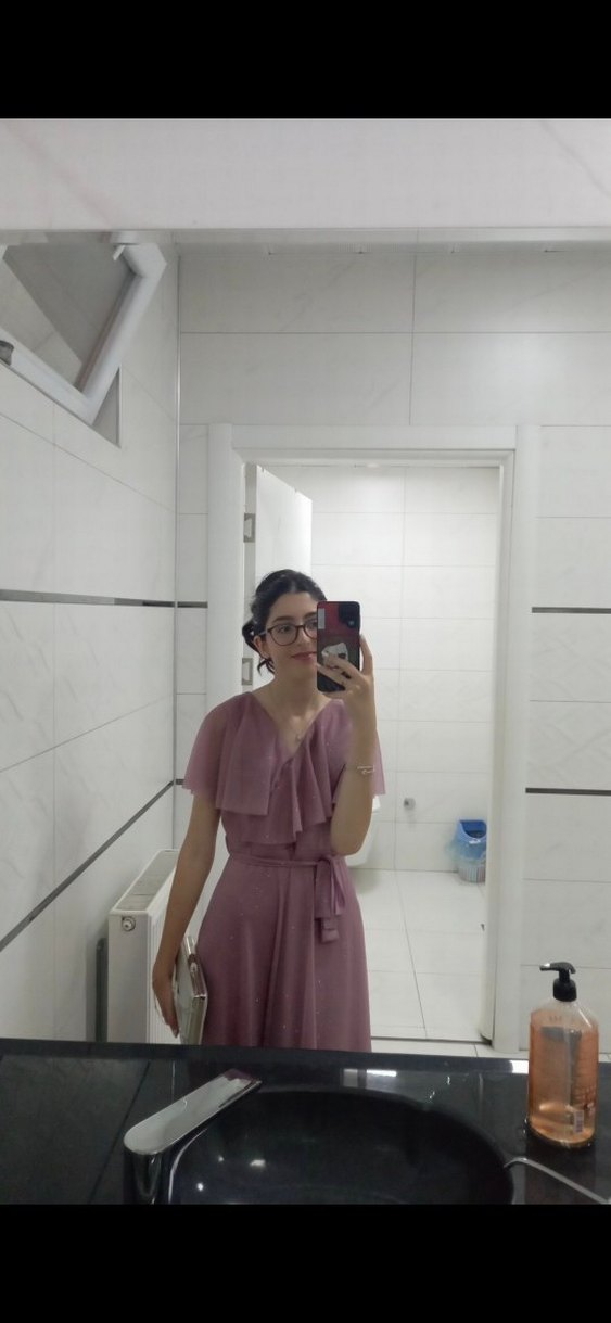 Abiye Toz Pembe Simli Elbise - Görsel 3