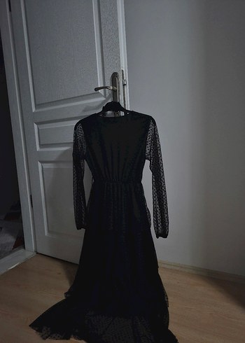 Siyah V Yaka Uzun Kollu Gotik Elbise - Görsel 4