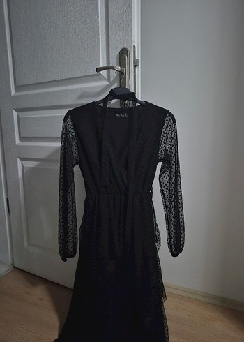 Siyah V Yaka Uzun Kollu Gotik Elbise - Görsel 3