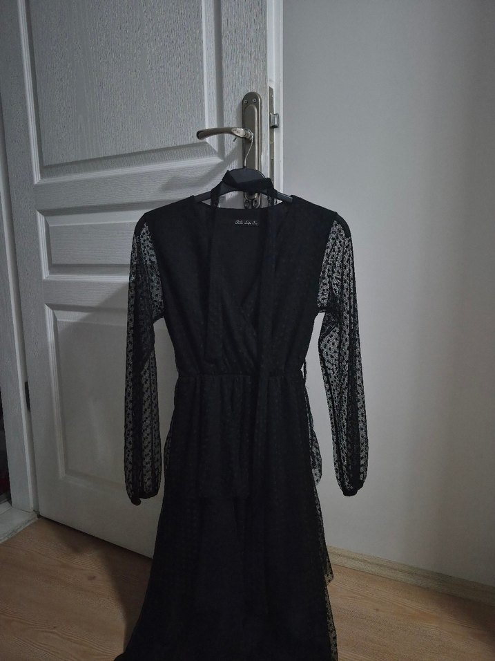 Siyah V Yaka Uzun Kollu Gotik Elbise - Görsel 3