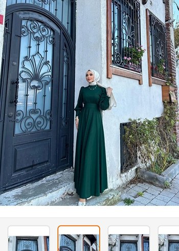 Uzun Yeşil Kadın Elbise - Görsel 2