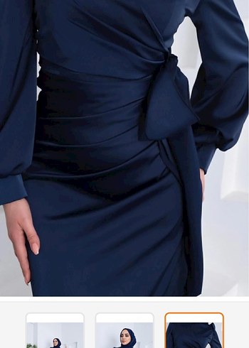 Lacivert Drapeli Uzun Kadın Elbise - Görsel 3