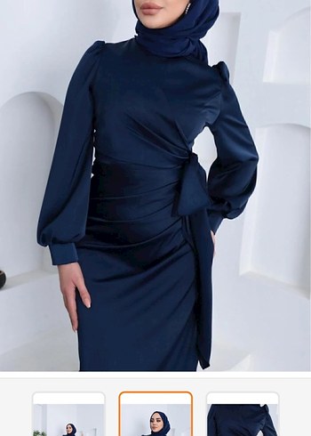 Lacivert Drapeli Uzun Kadın Elbise - Görsel 2