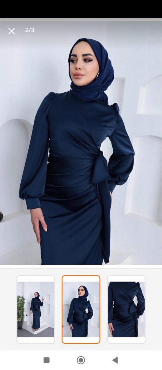 Lacivert Drapeli Uzun Kadın Elbise - Görsel 2