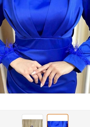 Mavi Uzun Kol Drapeli Abiye Elbise - Görsel 2