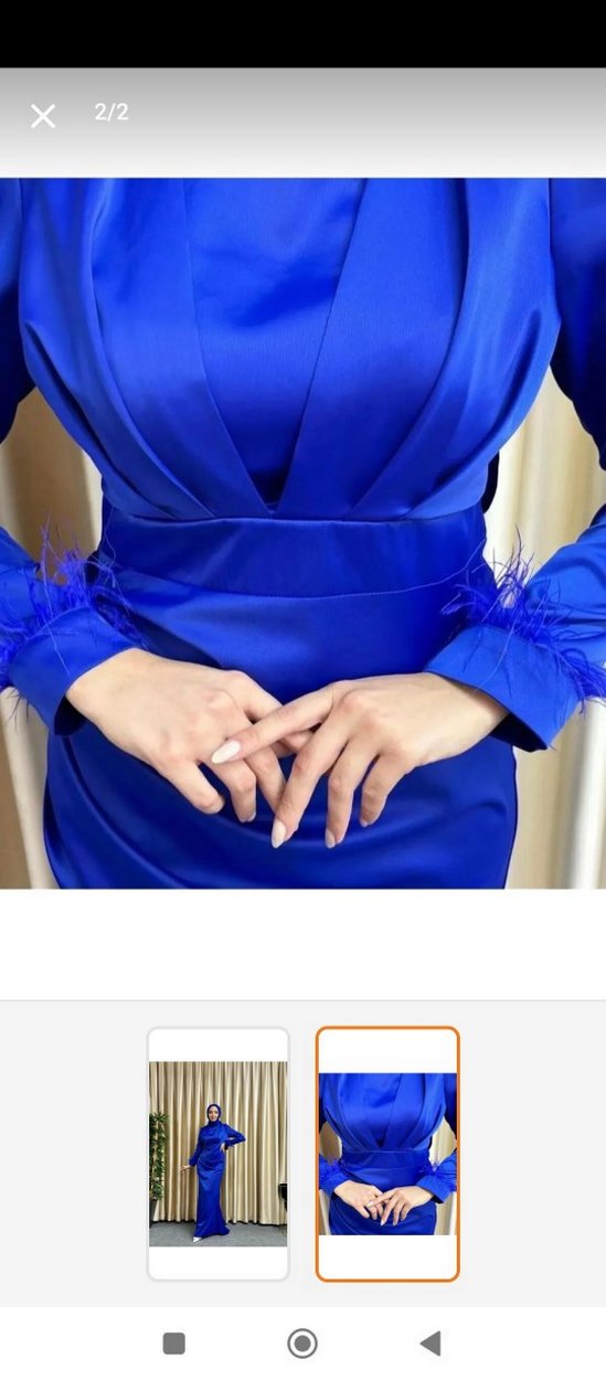 Mavi Uzun Kol Drapeli Abiye Elbise - Görsel 2