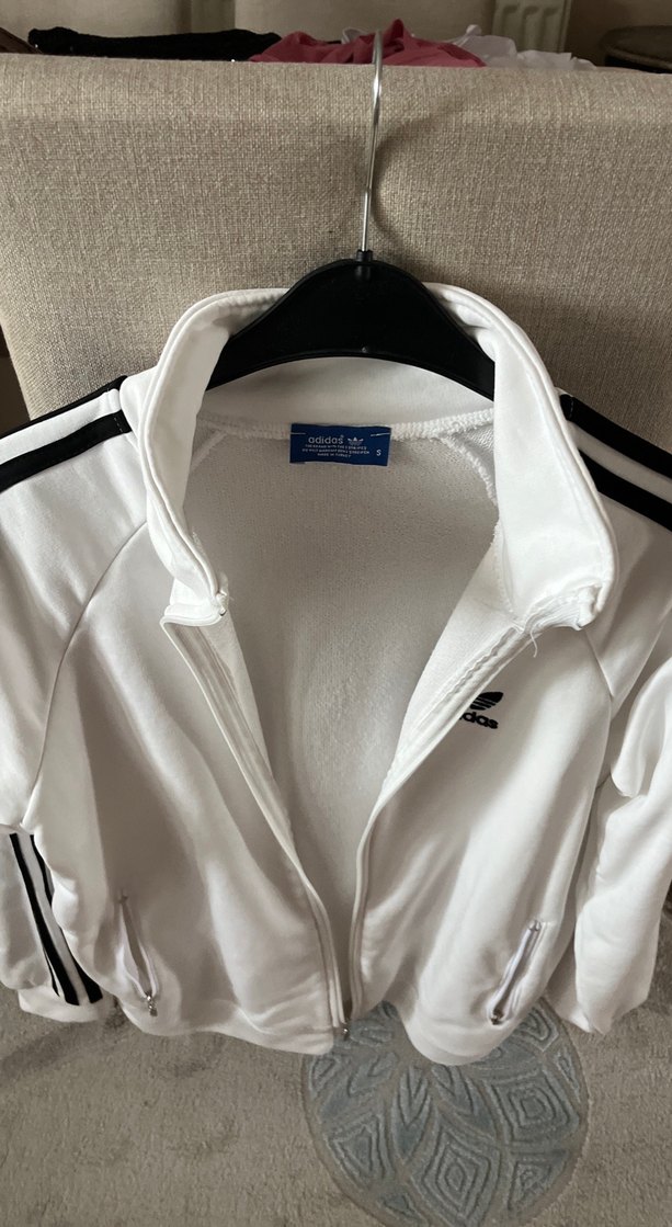 Beyaz Fermuarlı Adidas Spor Ceket - Görsel 4