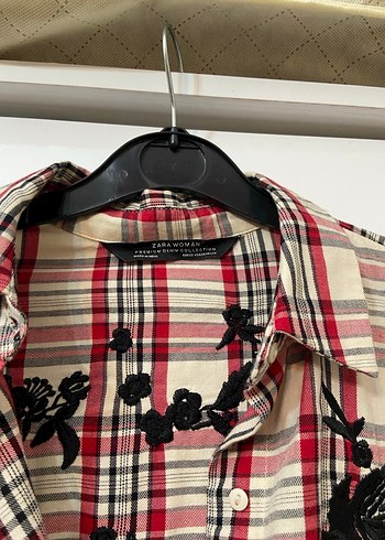 Uzun Kollu Nakışlı Ekose Kadın Gömlek - Görsel 3