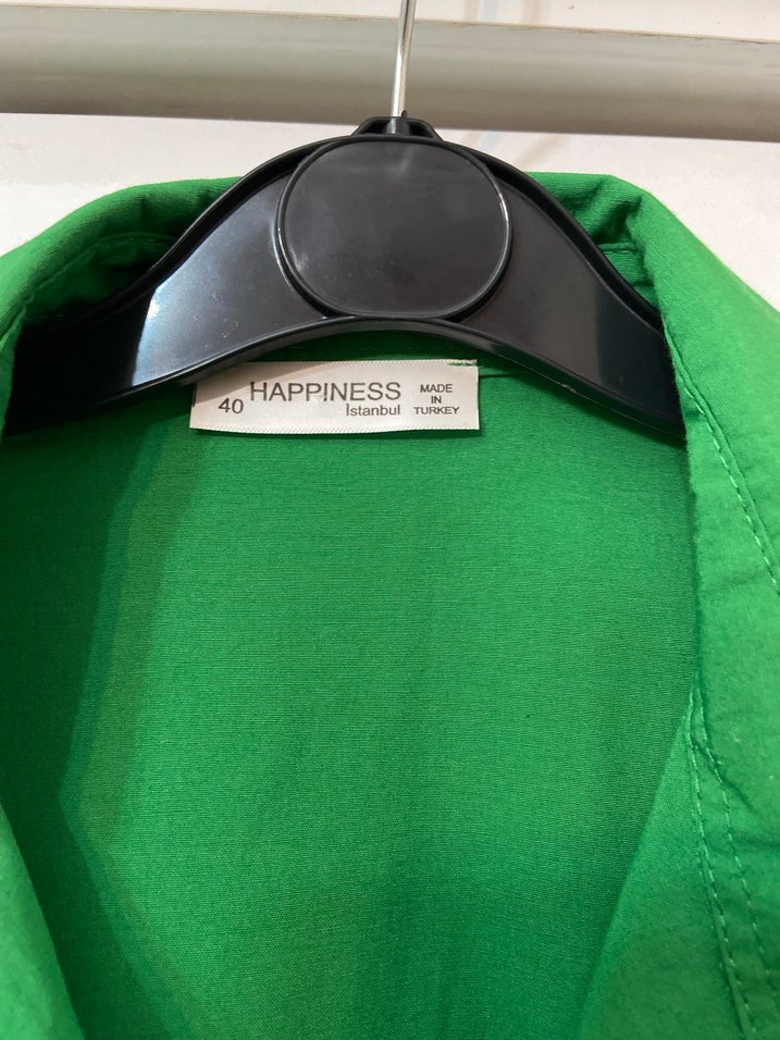 Yeşil Düğmeli Kadın Keten Gömlek - Görsel 2