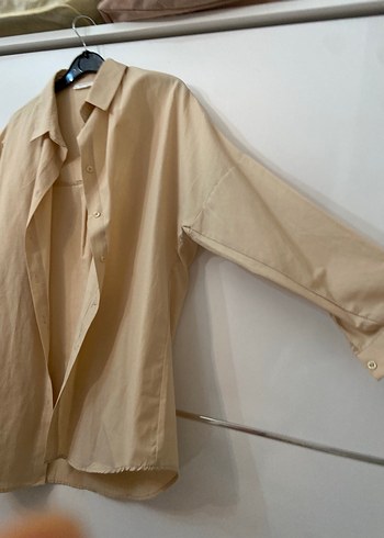 Bej Kadın Keten Düğmeli Gömlek - Görsel 2