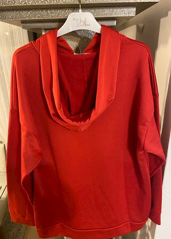 Koyu Kırmızı Kapüşonlu Oversize Sweatshirt - Görsel 2