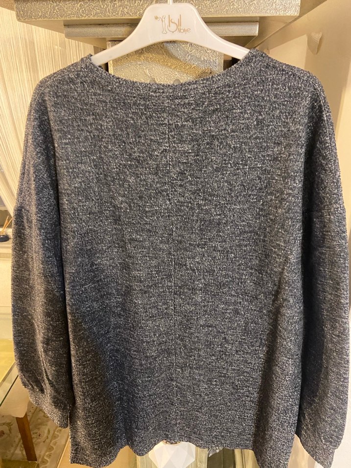 Gri Triko Kadın Sweatshirt Slogan Baskılı Zara Markalı - Görsel 3