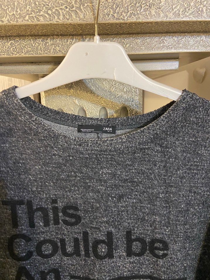 Gri Triko Kadın Sweatshirt Slogan Baskılı Zara Markalı - Görsel 2