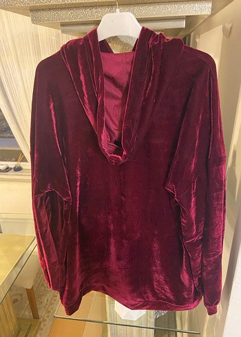 Bordo Kapüşonlu Kadın Sweatshirt - Görsel 3