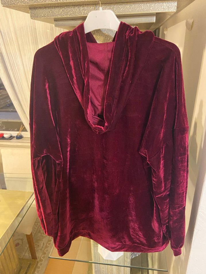 Bordo Kapüşonlu Kadın Sweatshirt - Görsel 3